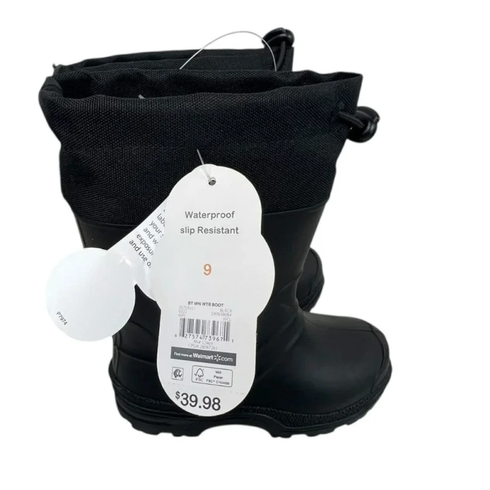 Wonder Nation Unisex Size‎ 9 Black Winter Insulated To  -25 degrees Rubber Boots